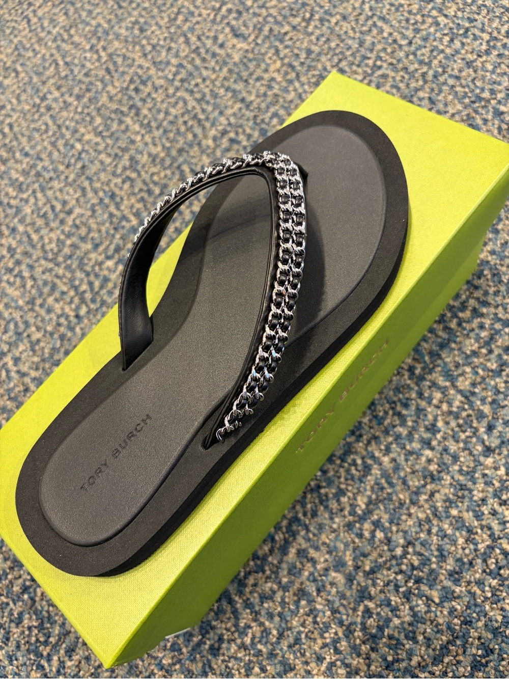 Tory Burch Kira Padded Chain Flip Flop Sandal Black